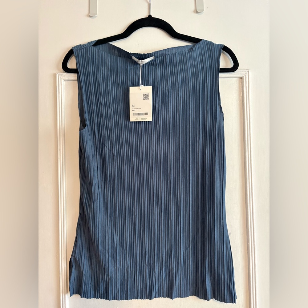 OAK + FORT Pleated Slate Blue Sleeveless Blouse (BNWT)